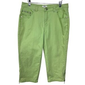 Cato Capri Pants Women Size 10 Green Zipper Detail Stretch Summer Pinstripe A30